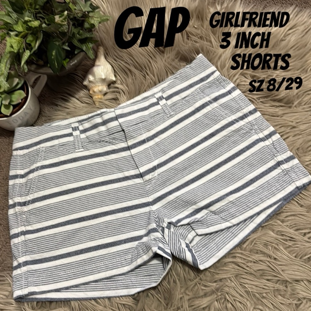 Khakis by GAP Girlfriend 3inch Shorts-Sz 8/29-Cotton-Blue/White Striped